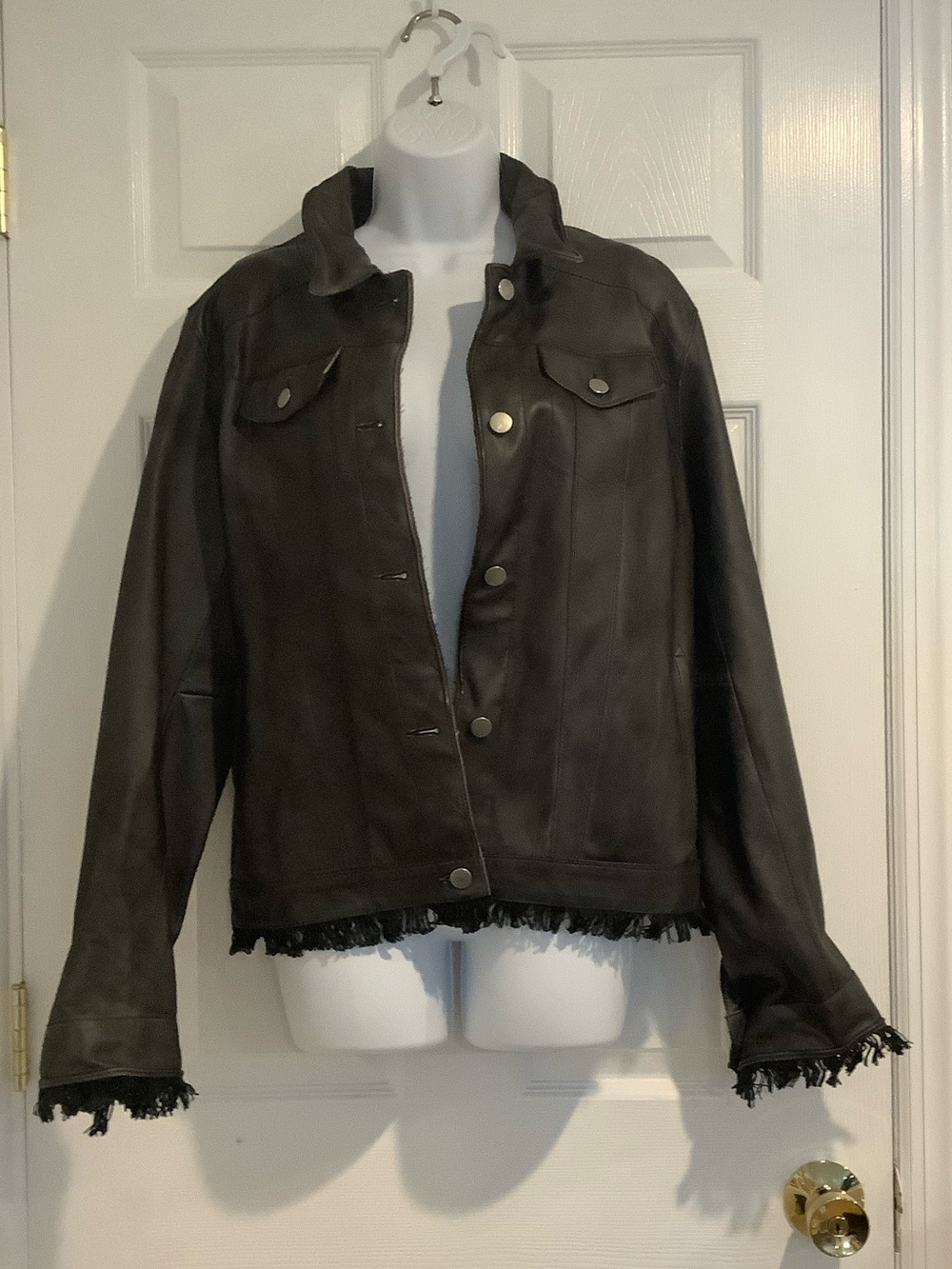 JAKETT JKT NYC Women Alexa Jean Charcoal Gray Moto Fringe Fall Leather Jacket XL
